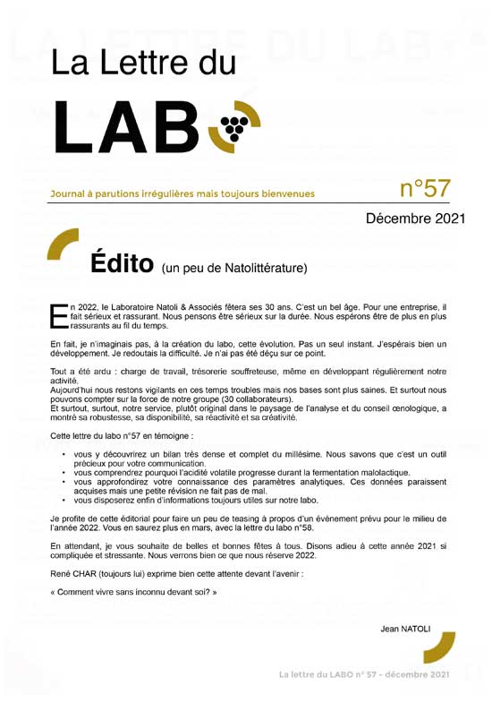 La Lettre du Labo n°57 - Décembre 2021